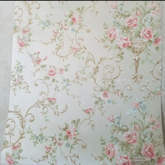 RESERVED Wallpaper Handpainted Trailing Rose 2 ROLLS - Picture 5 of 8